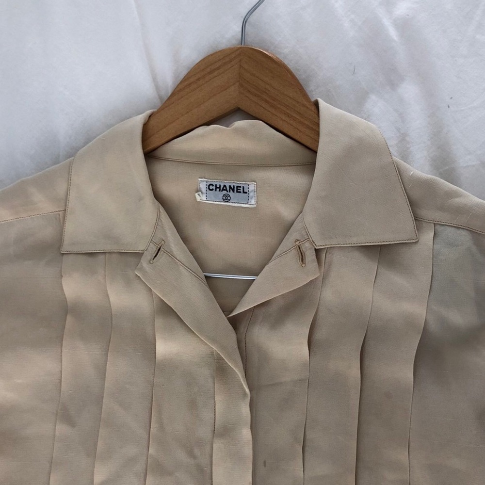 Authentic Chanel Silk Short Sleeve Button Up